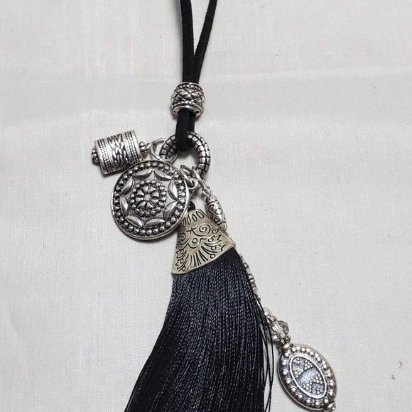 Ruff Hewn rope cord necklace with silver charms and black tassel - Picture 5 of 7